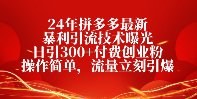 24年拼多多最新爆利引流技术曝出，日引300 付钱自主创业粉，使用方便，总流量马上点爆-缔造者