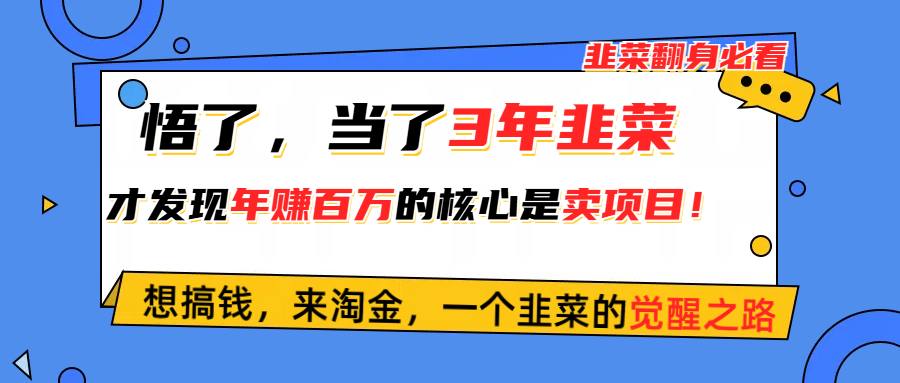 悟了，当了3年韭菜，才发现网赚圈年赚100万的核心是卖项目，含泪分享！-缔造者