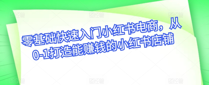 零基础快速入门小红书电商，从0-1打造能赚钱的小红书店铺-缔造者