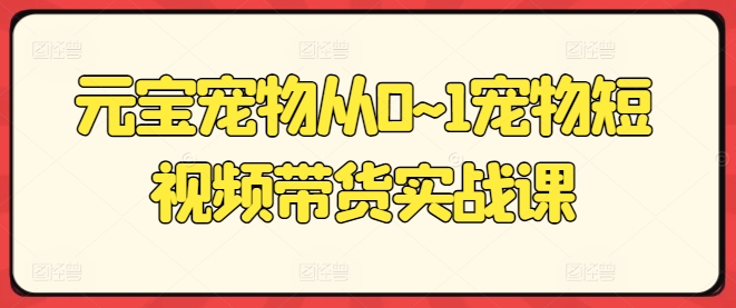 元宝宠物从0~1宠物短视频带货实战课-缔造者