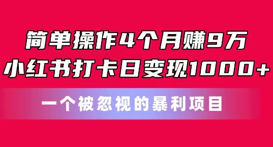 易操作4个月赚9w，小红书的打卡签到日转现1k，一个被忽略的暴力新项目【揭密】-缔造者