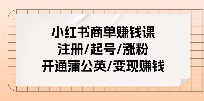 小红书商单赚钱课：注册/起号/涨粉/开通蒲公英/变现赚钱（25节课）-缔造者