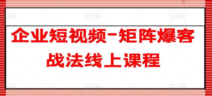 企业短视频-引流矩阵爆客战术在线课程-缔造者