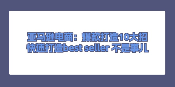 亚马逊电商：爆款打造10大招，快速打造best seller 不是事儿-缔造者